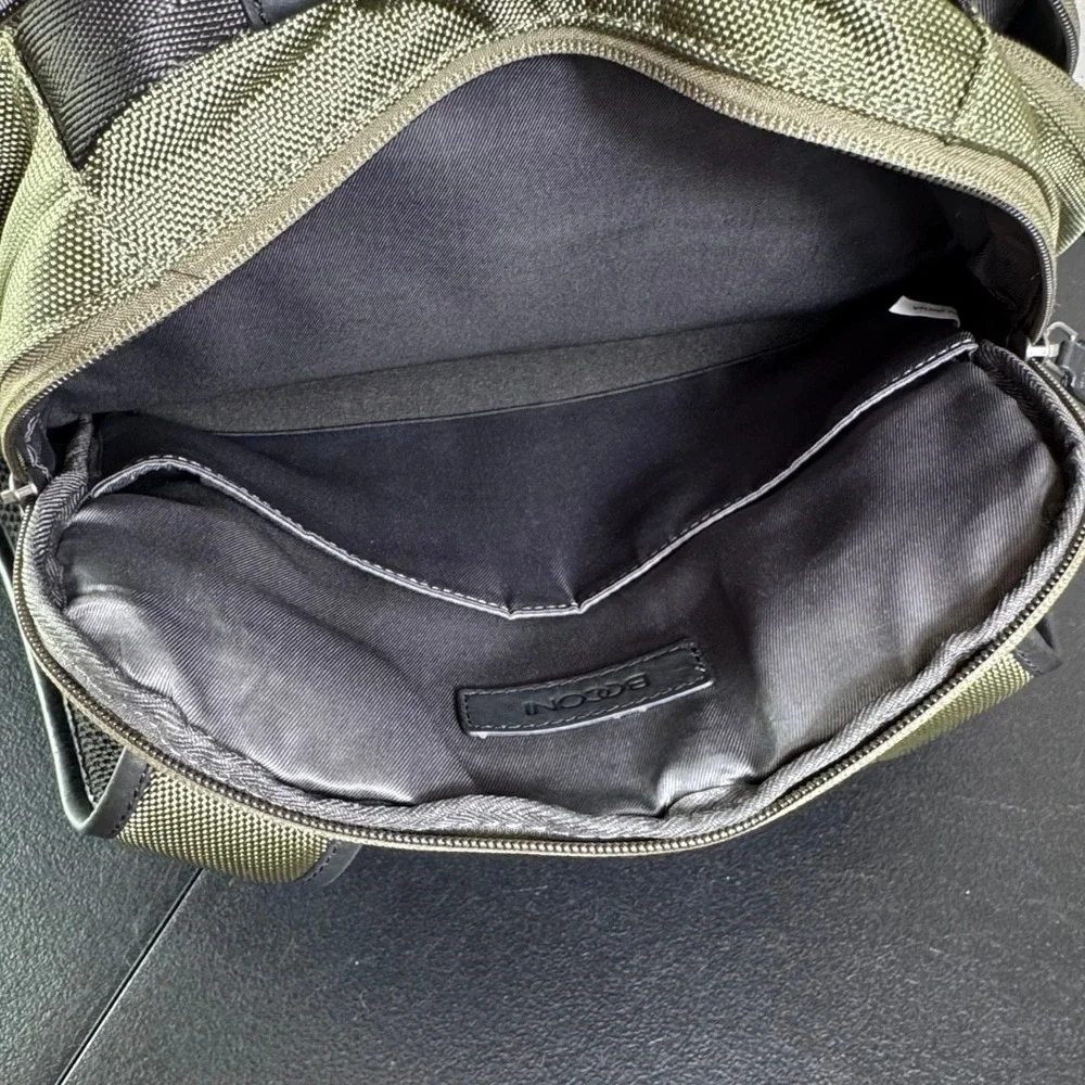 Boconi Olive Green Ballistic Nylon Leather Trim Laptop Backpack Professional Bag